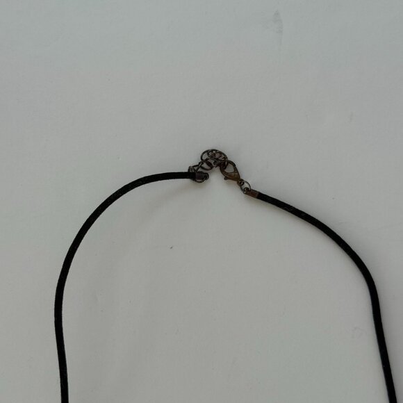 Antique-Style Cross Pendant Necklace With Pink Rhinestones On Black Cord - Picture 3 of 4